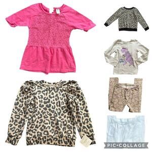 Girls 5T cheetah print sweaters dinosaur  long sleeve shirts yoga pants pink top